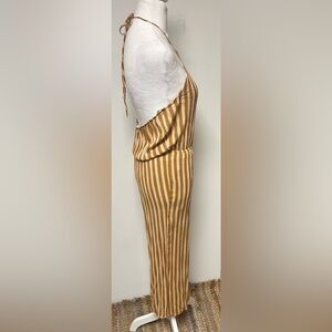 Emory Park Brown and Cream Striped Halter Jumpsuit Boho Chic Summer 
Size Small